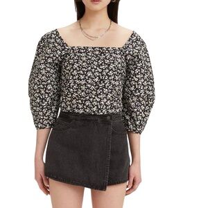 NWT Levi's Floral Puff Sleeve Square Neckline Crop Dark Cottage Core Feminine